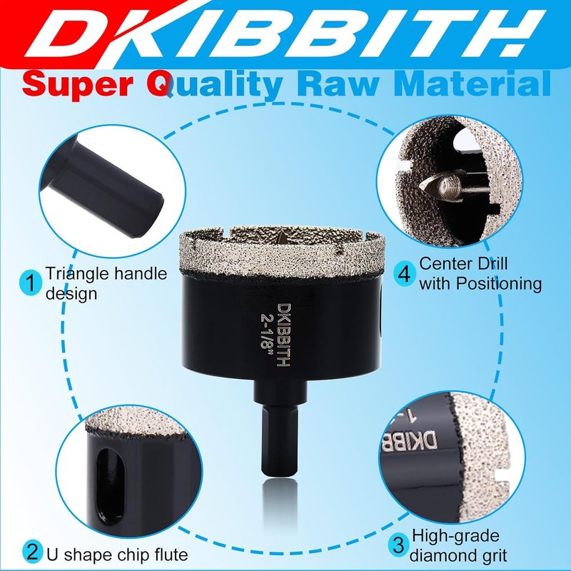 DKIBBITH 2-1/8" Diamond Hole-Saw Bits with Pilot Drill Bit - 2pc 2-1/8 in Diamond Tipped Tile Hole Saws with Guiding Bit for Accurate Drilling, for Porcelain Tile Ceramic Pots Granite Stone Glass Bottles 55mm. - Image 5
